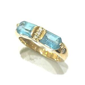jewelry K18 Aquamarine D0.07ct Colored Stone Jewelry Ring K18 Gold
